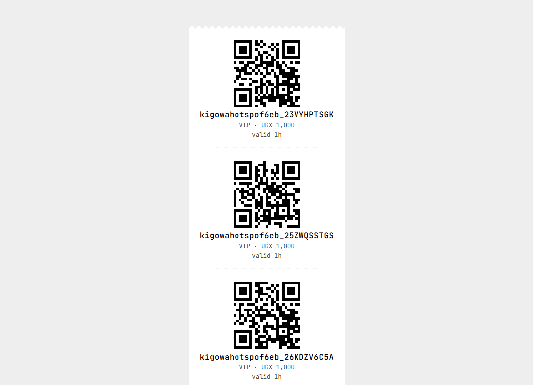 WiFi voucher batch manager with printable QR code sheets